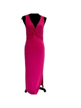 Caution To The Wind hot pink sleeveless V-neck front twist maxi bodycon dress L